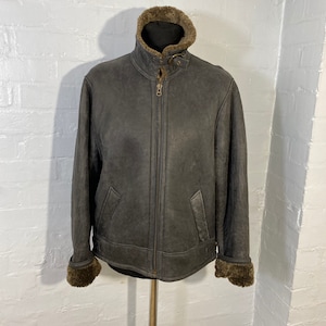Vtg 90s flying jkt blue leather sheepskin lined Lakeland unisex