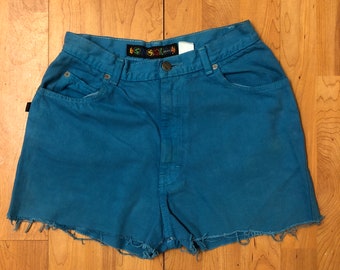 Vtg 27”w shorts-turquoise denim cut offs branded”Sasson”USA