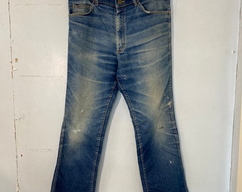 Vtg 80s Lee jeans work jeans western ware paint splats amazing original faded denim- slight kick flare made in USA