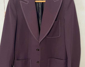 Vtg 70s 36” purple jkt large lapels”Crimplene for men “ ici