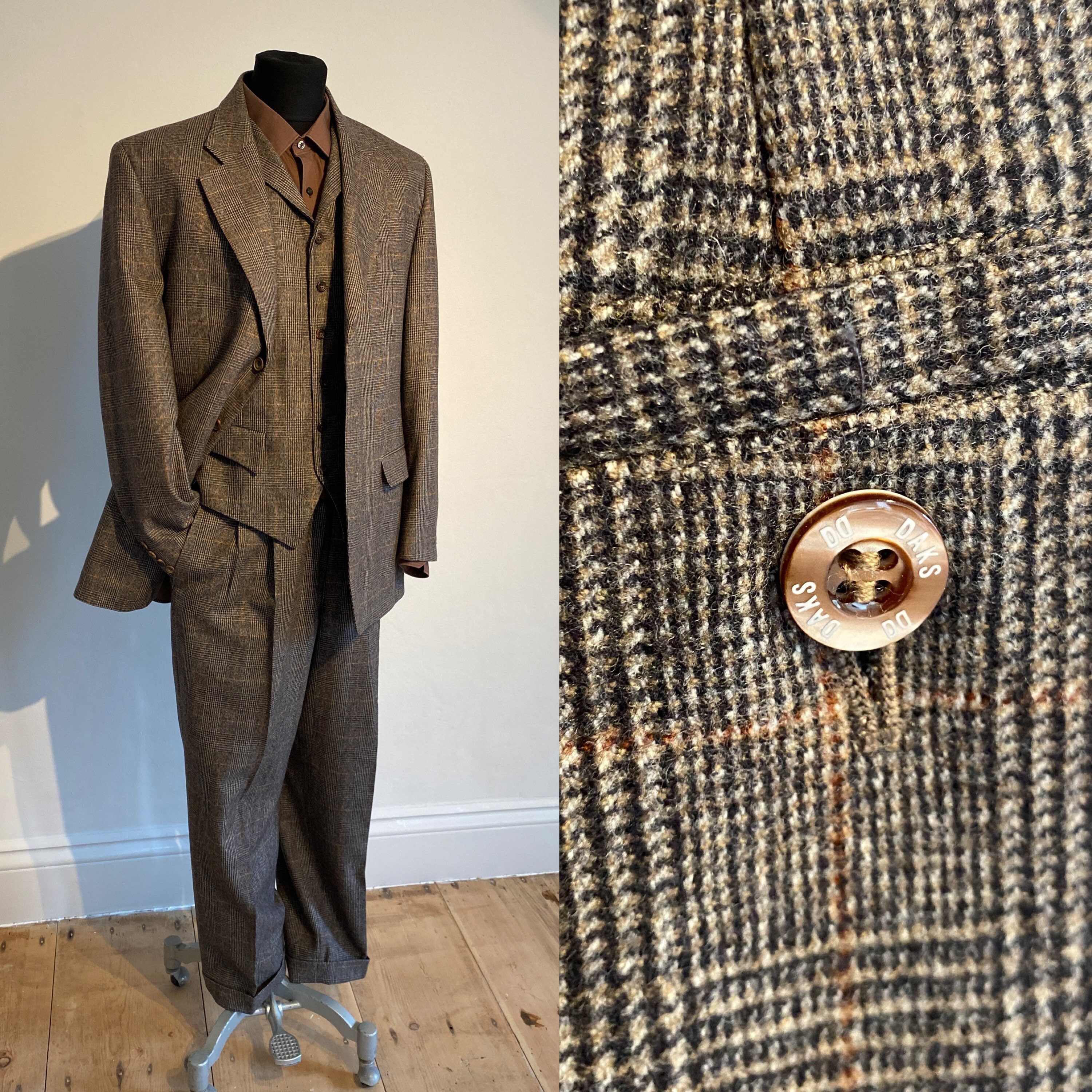 Image of Vtg Gents 40S Style 3 Piece Wool Suit"Daks" Signature Made in Great Britain