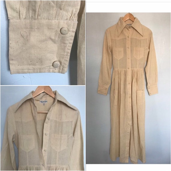 Vtg 70s maxi dress - dagger collars - full length