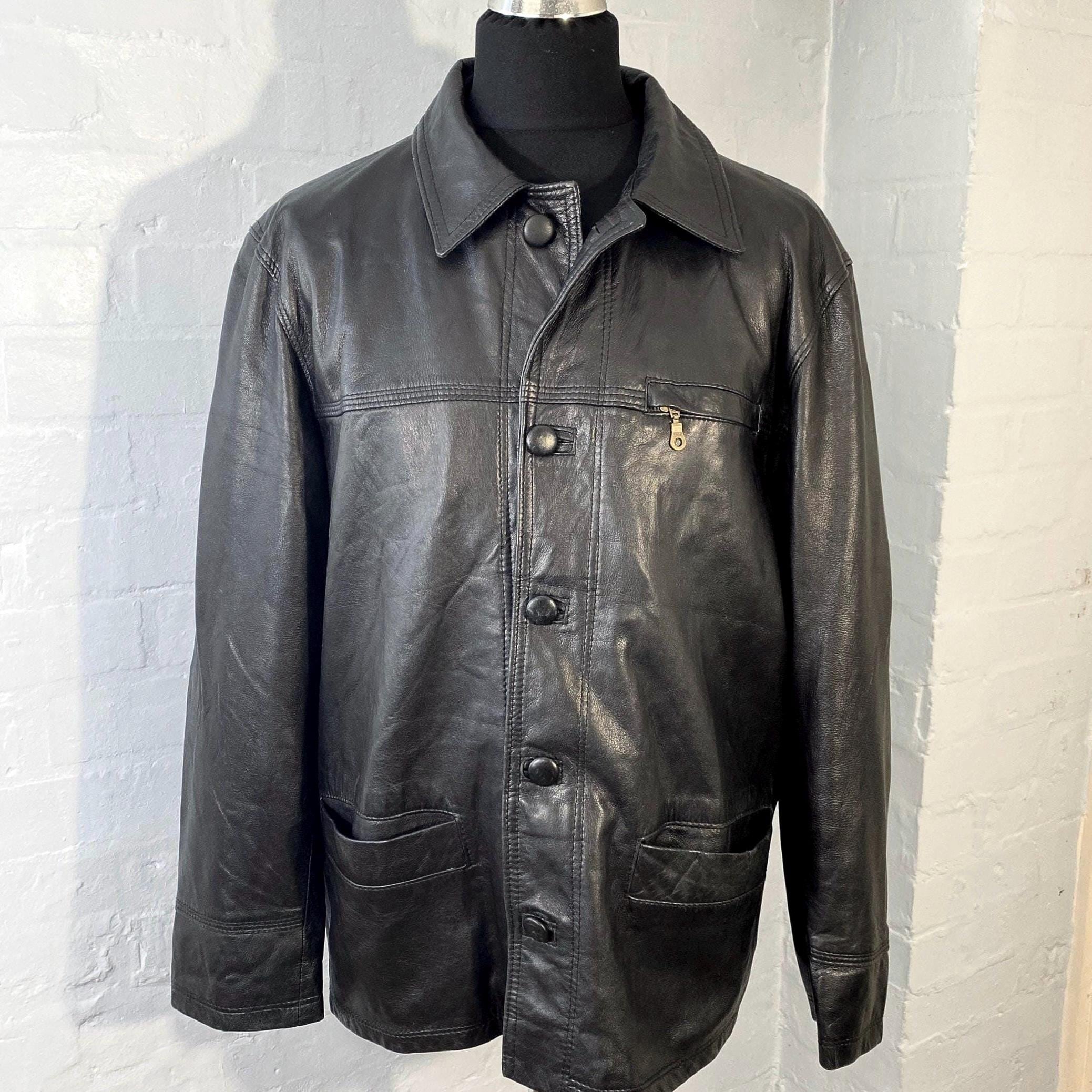 Vtg 80s L Blk Leather Jkt “sams”by Samual Chorbadjian-130st