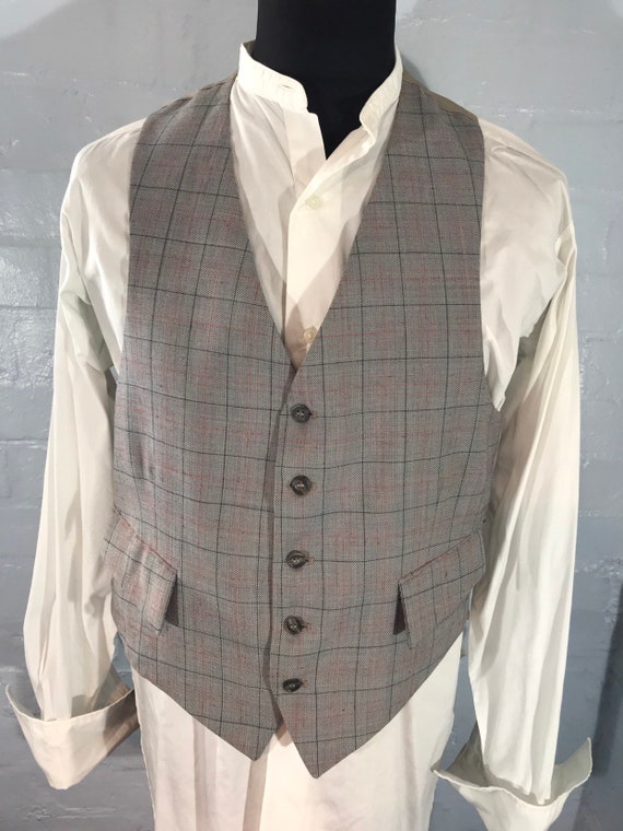 Vtg gents waistcoat  checked tailored suiting - image 3