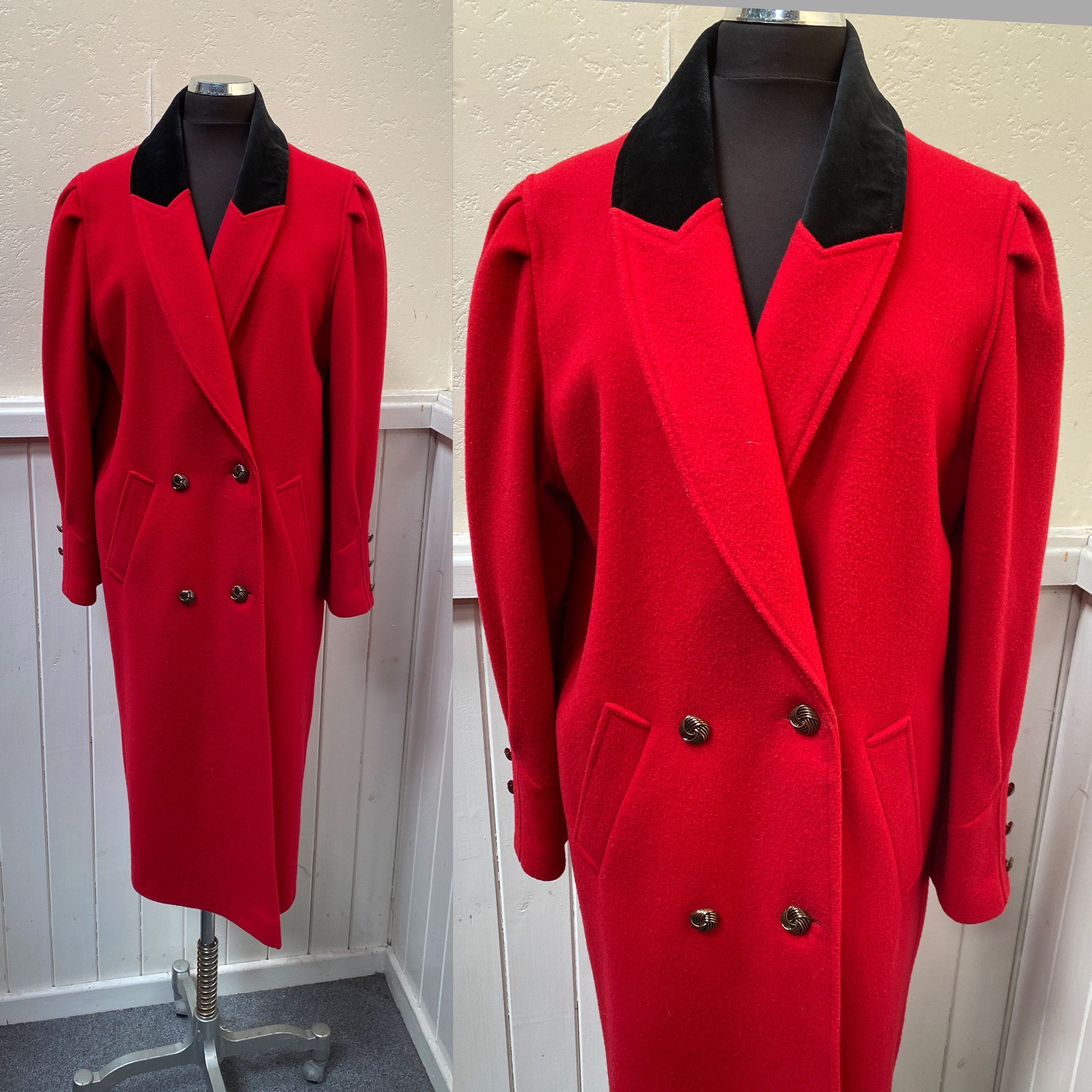 Image of Vtg S Ladies Wool Coat Velvet Trim Made in Uk