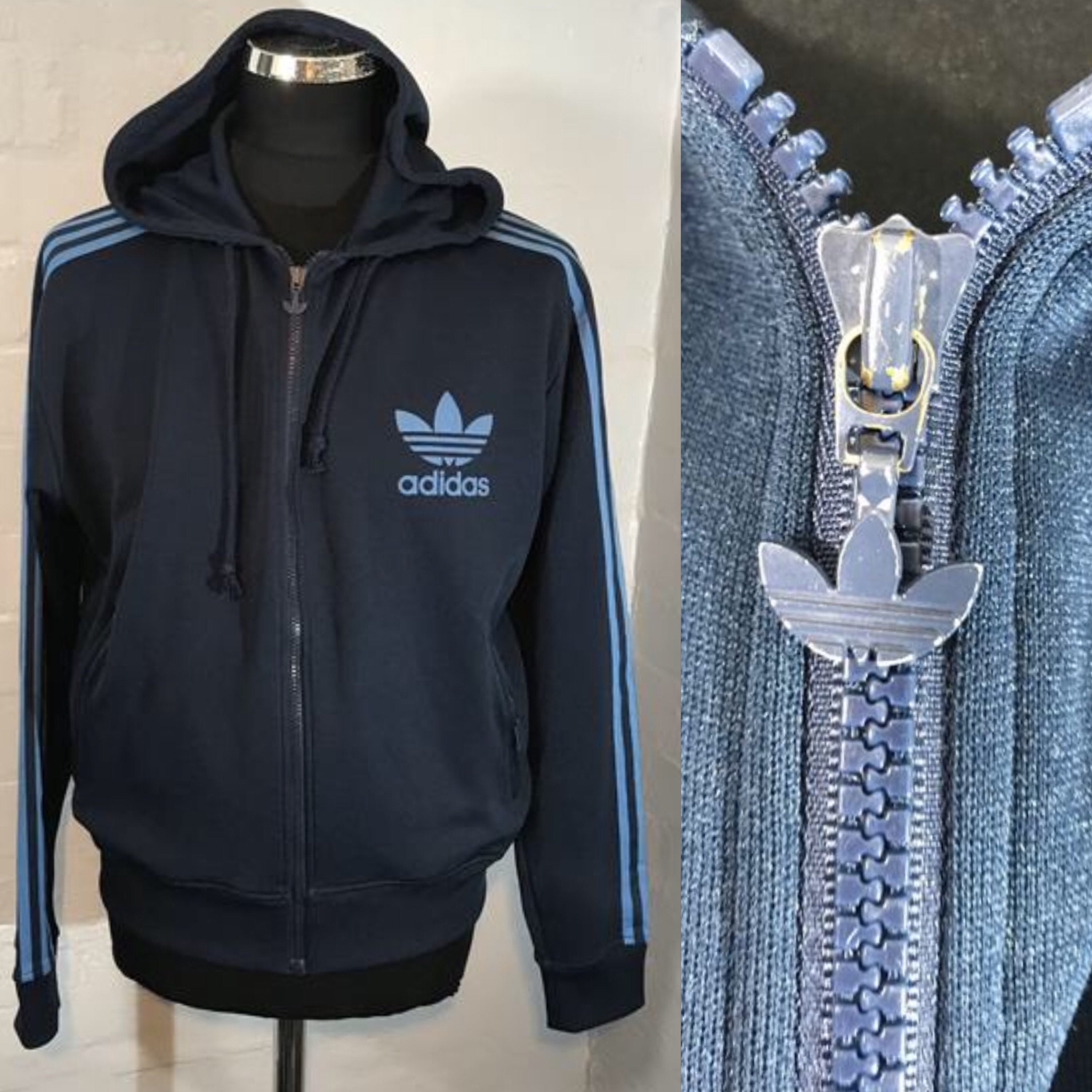 Image of Retro Adidas Hooded Zip Sweatshirt 80S90S
