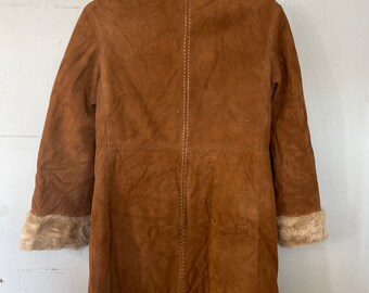 Vtg 70s Faux Suede-faux Fur Ladies Coat Borg Getaway- 100