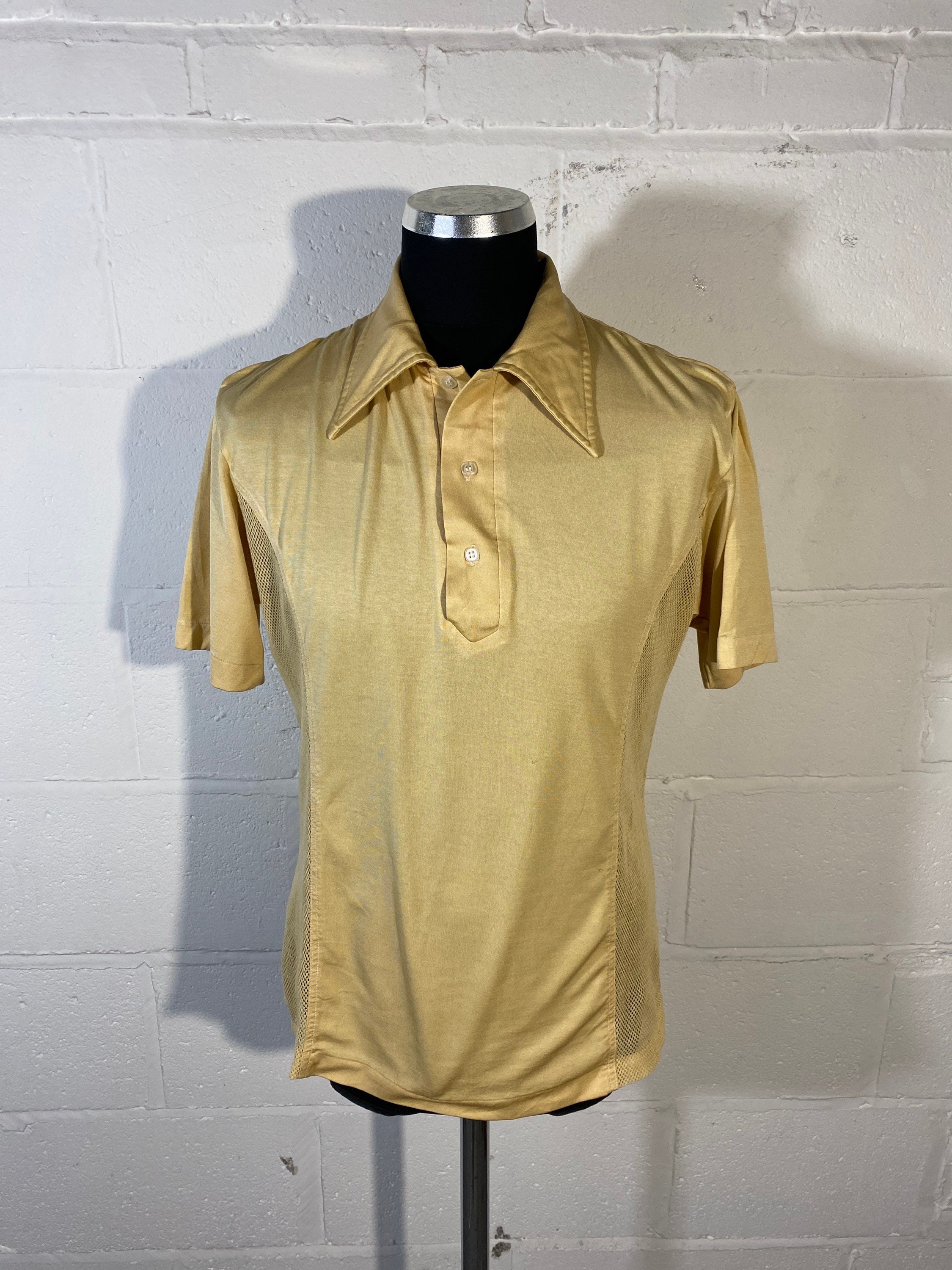 Image of Vtg 70S Large Collar Polo-Mesh Inserts Under Arm & Sides "Bravado"