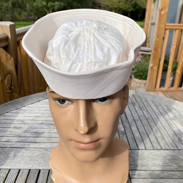 Vtg US Navy matroos maat 7 bucket hat "Dixie" cup hat stencil-naam korlley 1950 origineel item jaren 1940-