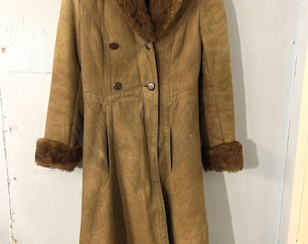Vtg 70s XS suede shearling penny lane long coat