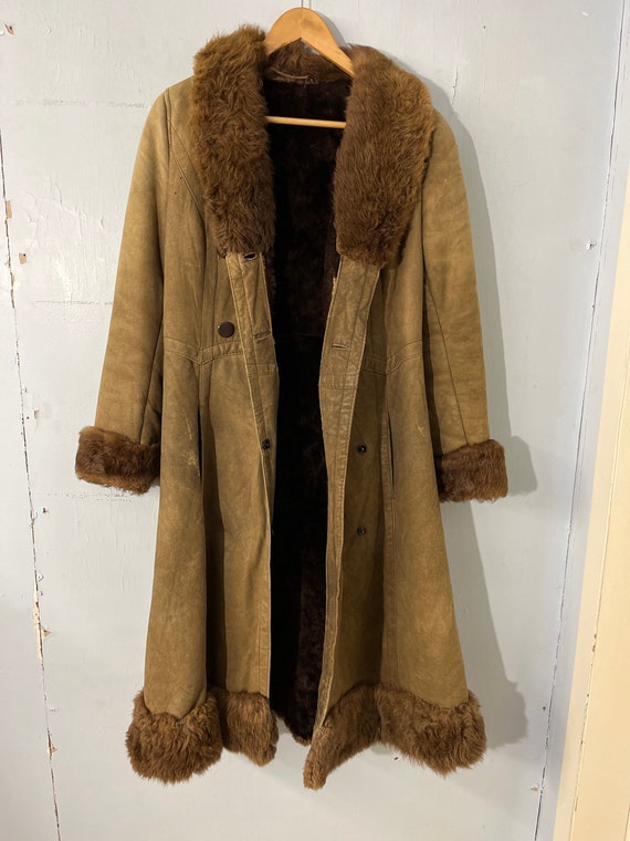 Vtg 70s suede fur penny lane long coat - image 7