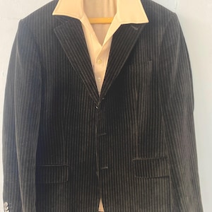 Vtg 90s velvet  pinstripe(red) Black velvet jkt “Carl Gross”