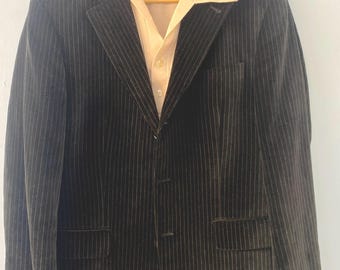 Vtg 90s veludo risca de giz (vermelho) preto veludo jkt “Carl Gross”