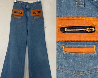 Vtg kids flares des années 70, fabuleux détail de poche fabriqué aux États-Unis