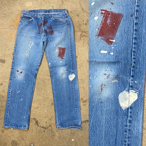 Vtg Levi 501s paint splats rip original 70s Levi’s - image 1