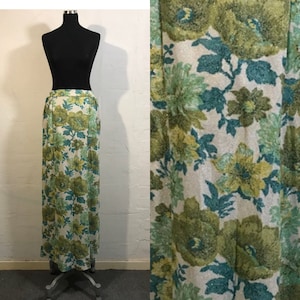 70s Full Length Skirt-Floral Lurex- Amazing Pouch Pocket .... see pic