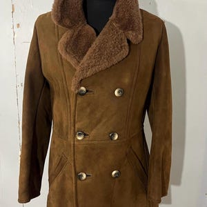 Manteau VTG S en laine d'agneau pour hommes des années 70 « C & A » fabriqué en Angleterre