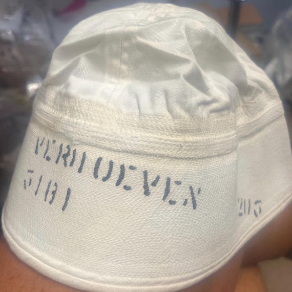 Vtg US Navy Sailor Bucket Hat”dixie” Cup Hat Size 7 Stencil-name