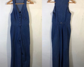 Jumpsuit 70s denim stripe sleeveless made in USA