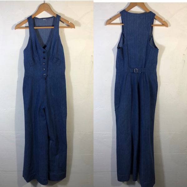 Jumpsuit 70s denim stripe sleeveless made in USA