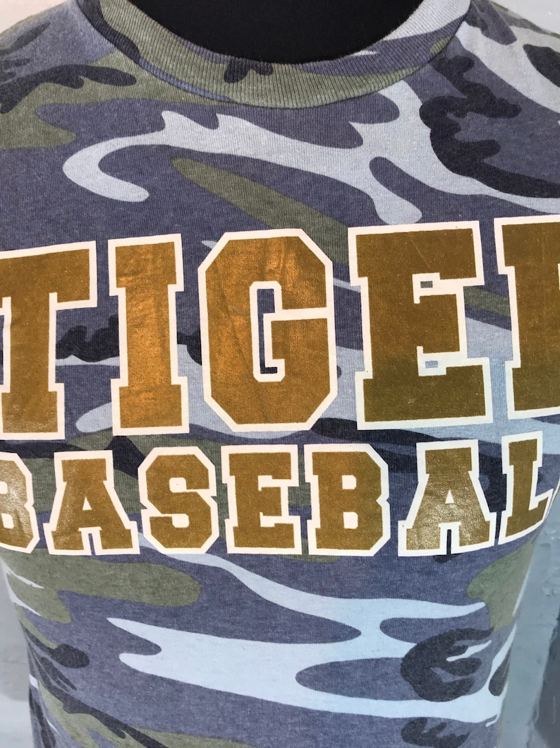 Vtg tee blue camo tee Tiger Baseball