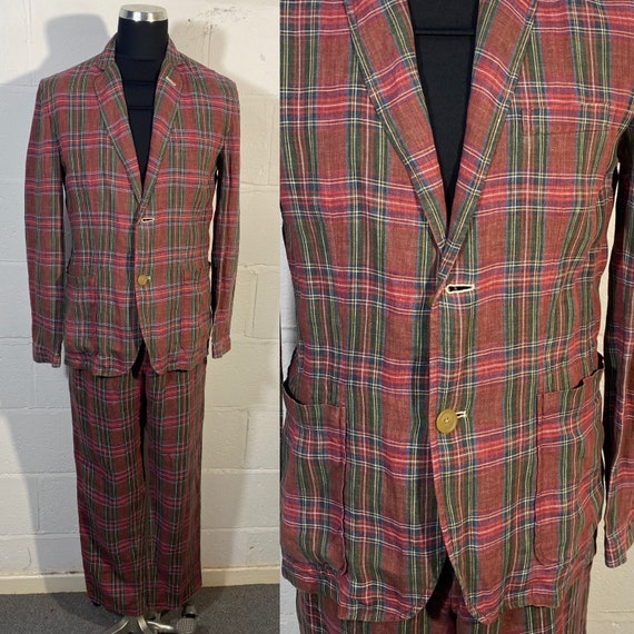 Vtg Linen Tartan 2 piece suit “Jigsaw”