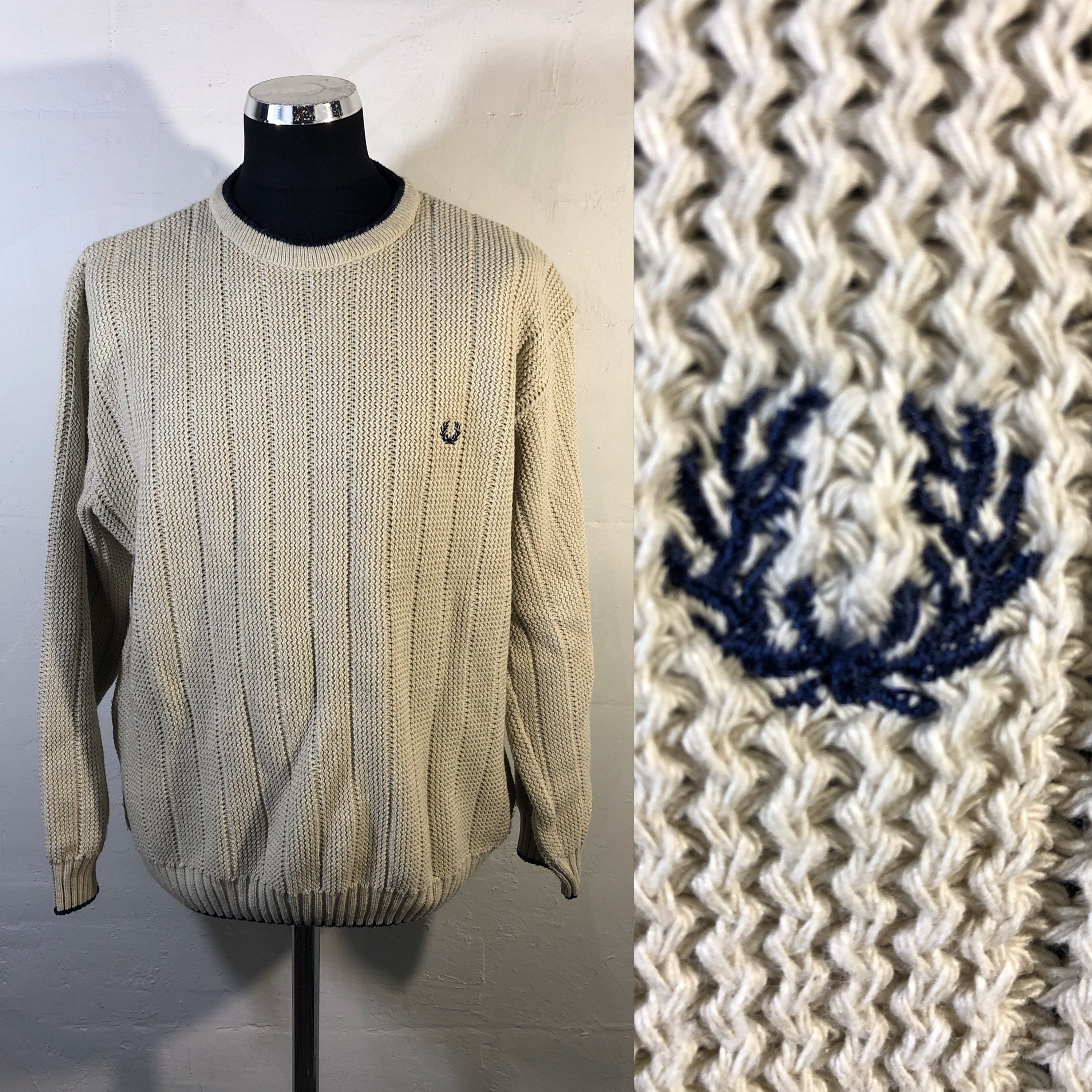 Image of Fred Perry Chunky Knit Navy Trim