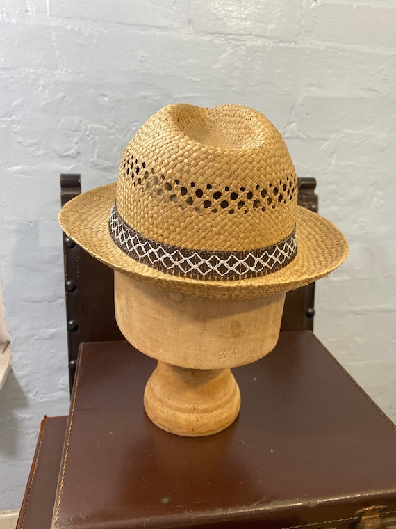 Vtg 80s straw hat- straw bucket hat-summer hat - … - image 1