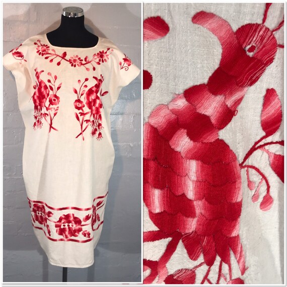 Vtg 70s mexican embroidered dress - mexican huipil