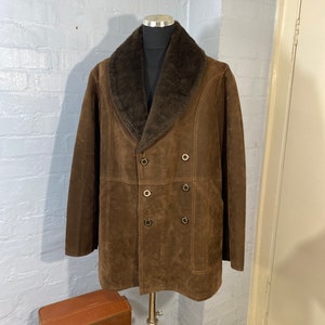 XL 70s vtg gents coat shawl collar suedette faux fur body lined .. see pics