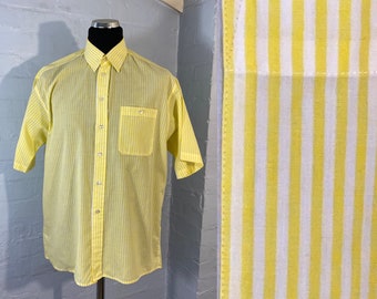 Vtg Med Gents shirt yellow stripe shirt sleeve Bar Harbour by Double Two