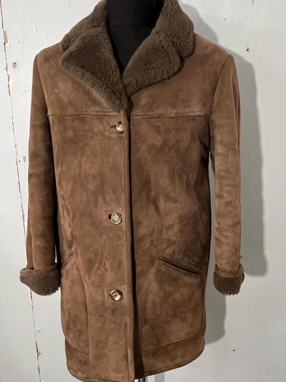 Vtg 70s ladies real sheepskin coat-brown suede- shearling coat- made in Malta