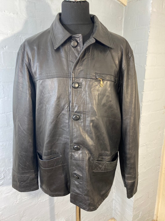 Vtg 80s L Blk Leather Jkt “sams”by Samual Chorbadjian-130st