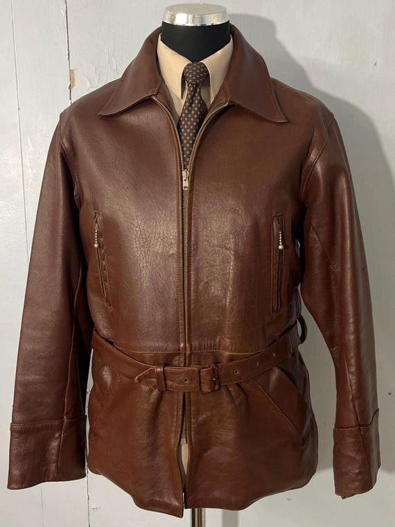 40's ヴィンテージレザージャケット ヴィンテージ 40年代 レア ブラウン ベルト付き レザー ジップ