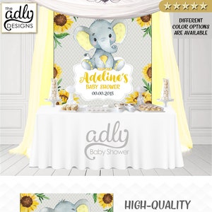Elefant-Babyparty-Kulisse: gelbes graues Blumenmuster (Digitaler Hintergrund)
