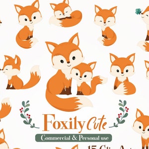 Imágenes prediseñadas de Fox, Cute Little Baby Fox, Mommy, clipart vectorial de bosque png. Género neutro, otoño, imágenes prediseñadas de temporada, uso comercial, ilustración