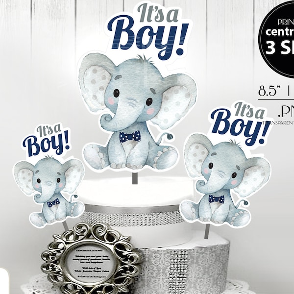 Peanut Elephant Centrepiece for Baby Boy Shower in Navy Blue & Gray with Bow Tie PDF