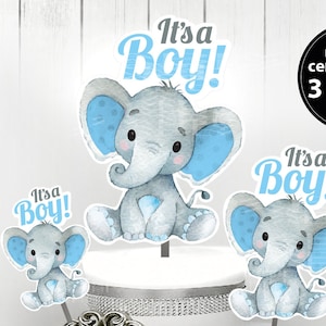 Peanut Elephant Centrepiece for Baby Boy Shower in Light Blue & Gray PDF - 3 Sizes