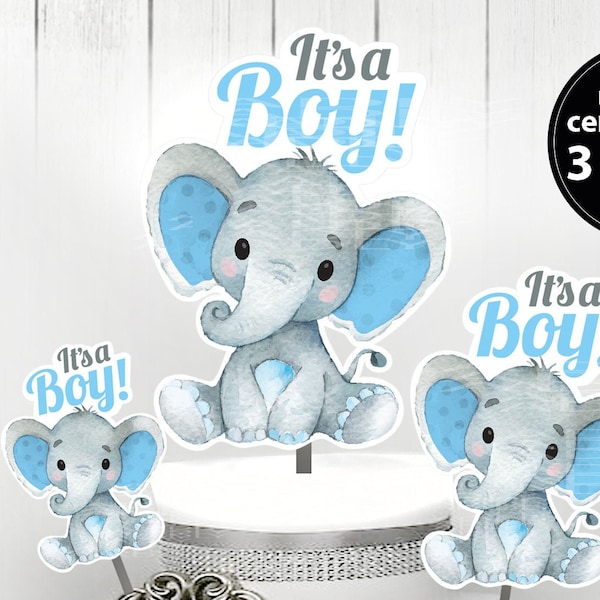 Peanut Elephant Centrepiece for Baby Boy Shower in Light Blue & Gray PDF - 3 Sizes