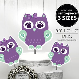 Purple magic mint Baby Girl Owl,Centerpiece Clip Art,Baby Shower,Cake Topper,Decoration,Wall Art, Printable and Instant Download with 3 Set
