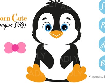 Penguin SVG file, cutting file for cricut, silhouette, boy penguin, girl penguin pink bow, cute baby penguin, arctic animal, sublimation DXF