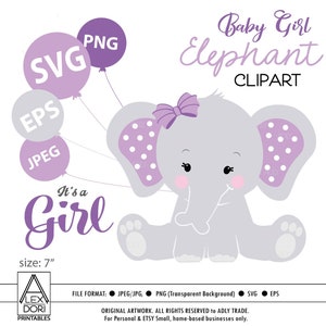 Purple Elephant SVG, clip art, girl peanut purple baby shower, cute little baby elephant, baby balloons, nursery art, comm use