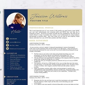 Modern Resume Template with Photo in Navy & Gold ALL-IN-ONE for Mac Pages and Word, digital template, editable template, job, dark blue