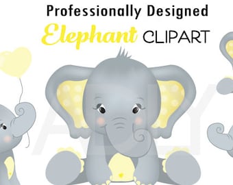 Gray Elephant Clip art, Baby Yellow grey peanut clip art, png. Nursery, Baby Shower,birthday,gender neutral, instant download commercial use