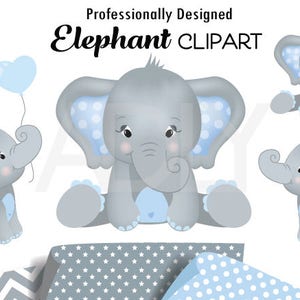 Gray Elephant Clipart, Baby Blue and grey peanut clip art, png file. Nursery, Baby Shower decoration,birthday, instant download comm use