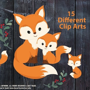 Imágenes prediseñadas de Fox, Cute Little Baby Fox, Mommy, clipart vectorial de bosque png. Género neutro, otoño, imágenes prediseñadas de temporada, uso comercial, ilustración