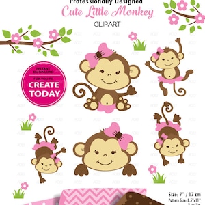 Clipart singe, impression singe mignon, clipart enfants Safari, art bébé singe, png. Décoration de chambre de bébé, baby shower, fête d'anniversaire, usage commercial