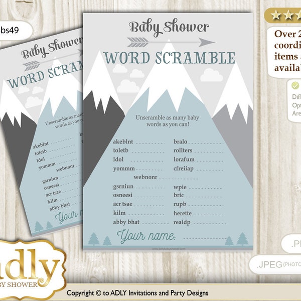 Adventure Mountain Word Scramble Game, Guess Words, Unscramble the words Game Mountain Shower DIY Gray White Boy- ao146bs49