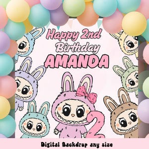 Labubu Geburtstagsschild, digitales Labubu Banner mit Namen, Labubu Geburtstag personalisierte Banner Geburtstagsparty Backdrop Schild jede Größe