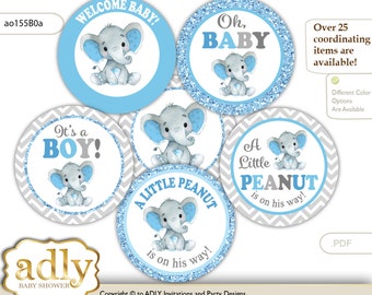 Baby Elephant Boy Cupcake Toppers Digital File, print at home favor tags birthday, baby shower, baptism